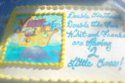 twin baby shower cake the cake reads double the trouble double the fun ...