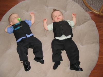 Our little men in their Easter suits, all tuckered out!