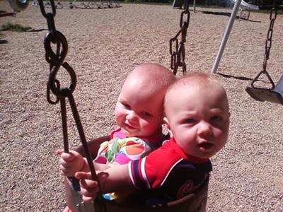 Liam and Joslyn, 7 months, enjoying the beautiful day at the park!!  