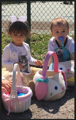 Olivia and Benny in their first egg hunt!