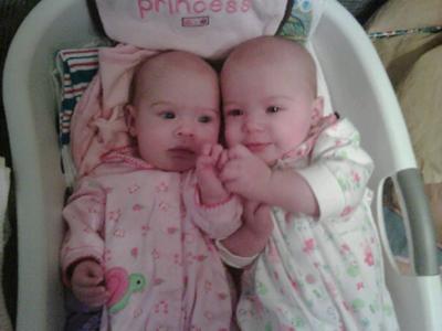 Isabelle and Elizabeth hanging out in the laundry basket.